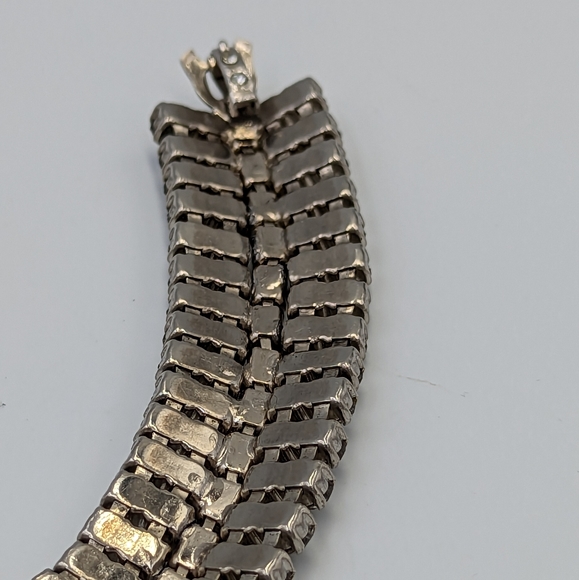 Sparkling Vintage Five Rows Clear Rhinestones Silver Tone Tennis Bracelet - Picture 12 of 15